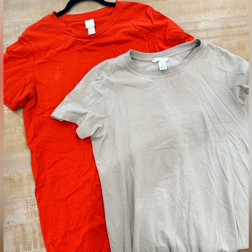 2 H&M basics Orange and beige tee shirt dress short sleeve
